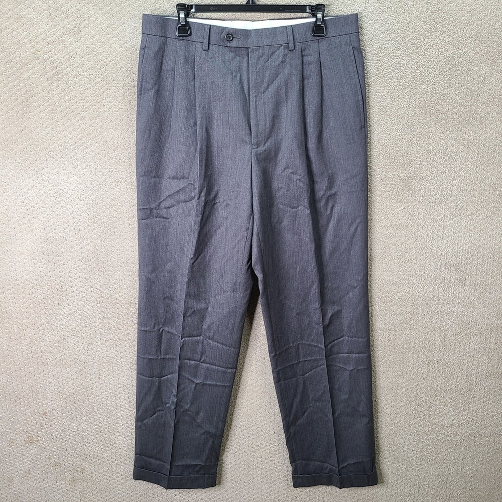 Lauren Ralph Lauren Pants Mens 34x32 Gray Pleated Wool Dress Trouser Cuffed